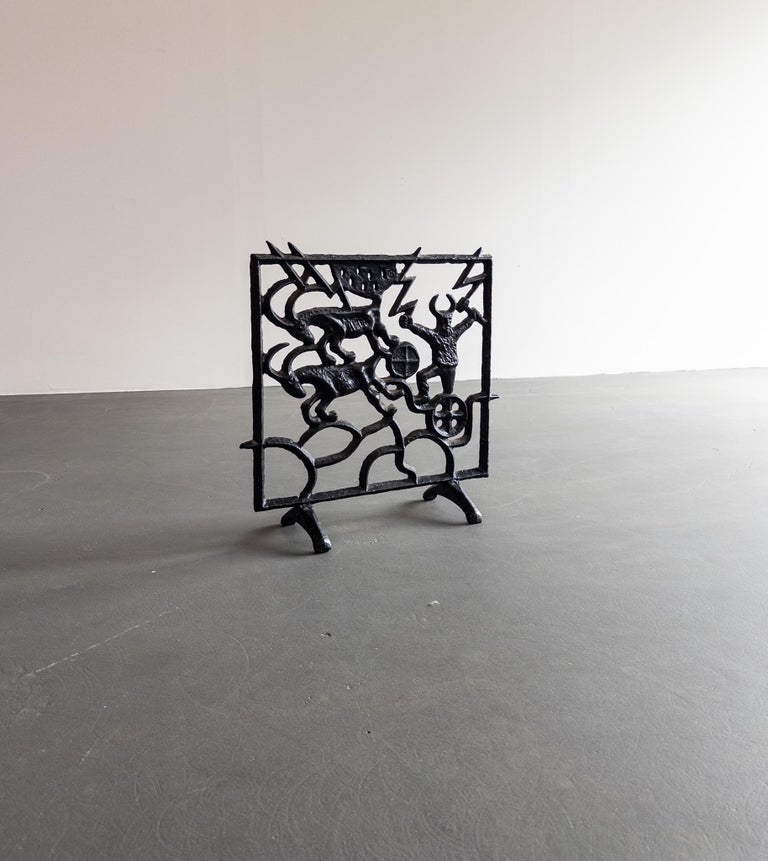 Brutalist Cast Iron Fireplace Screen by Olle Hermansson for Husqvarna – Sweden