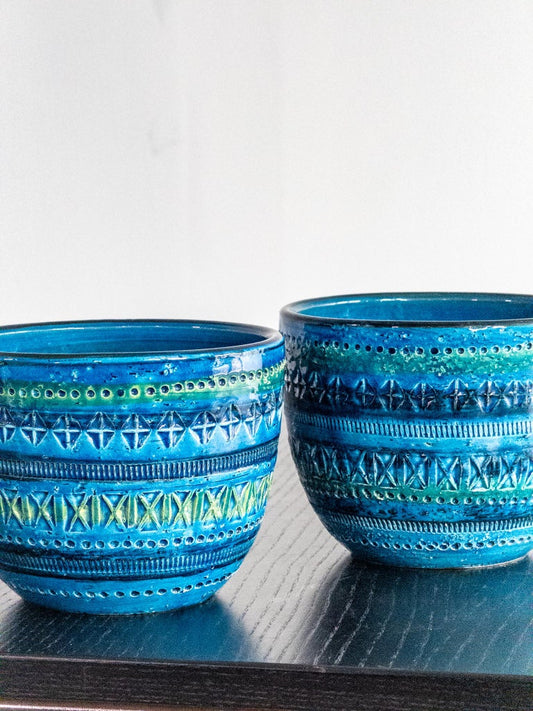 Pair of “Rimini Blue” Ceramic Planters by Aldo Londi for Bitossi, Italy, 1960s