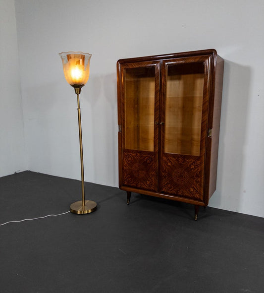 Bo Notini for Glössner – Etched Glass and Brass Floor Lamp, Sweden, c. 1940s