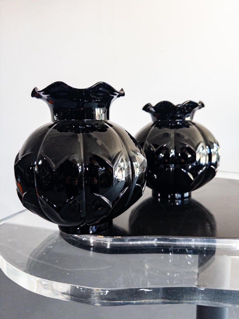 Edvin Ollers for Elme Glasbruk, Sweden — Black Art Deco Glass Vases, 192