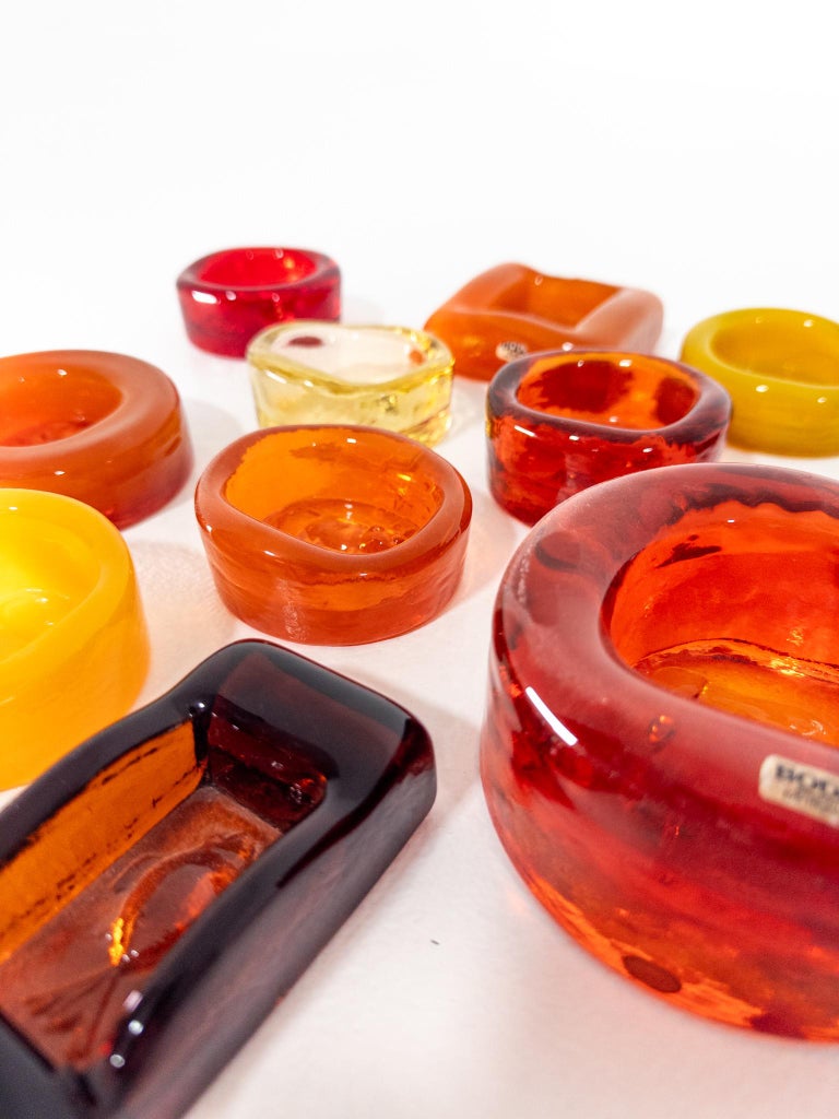 Erik Höglund for Boda Glasbruk — Collection of 11 Vintage Glass Ashtrays, 1960s