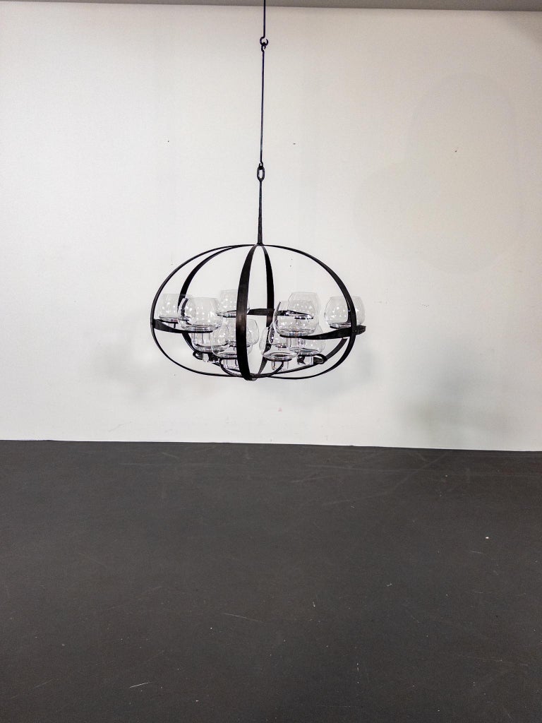 Rare Erik Höglund & Lars Larsson “Ovalen” Iron & Glass Chandelier