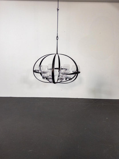 Rare Erik Höglund & Lars Larsson “Ovalen” Iron & Glass Chandelier