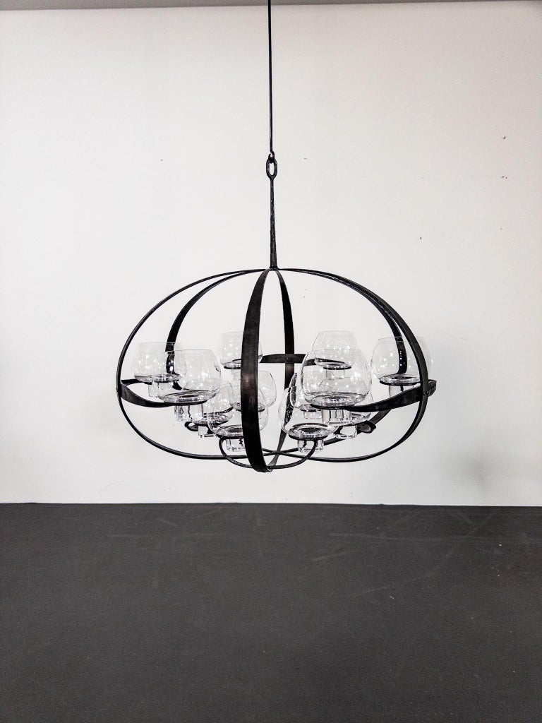 Rare Erik Höglund & Lars Larsson “Ovalen” Iron & Glass Chandelier