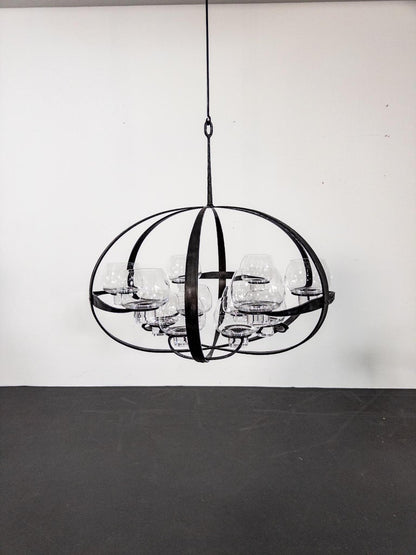 Rare Erik Höglund & Lars Larsson “Ovalen” Iron & Glass Chandelier