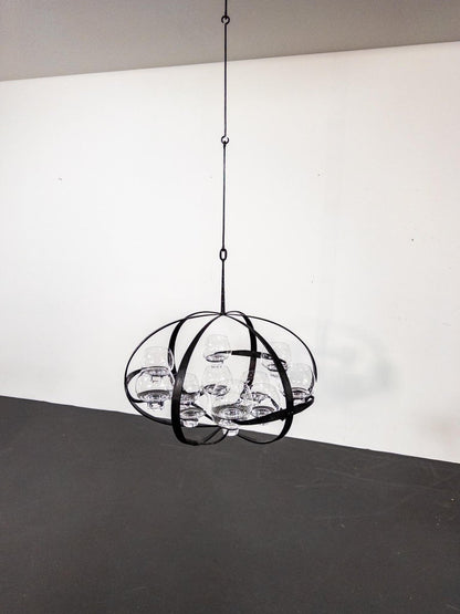 Rare Erik Höglund & Lars Larsson “Ovalen” Iron & Glass Chandelier