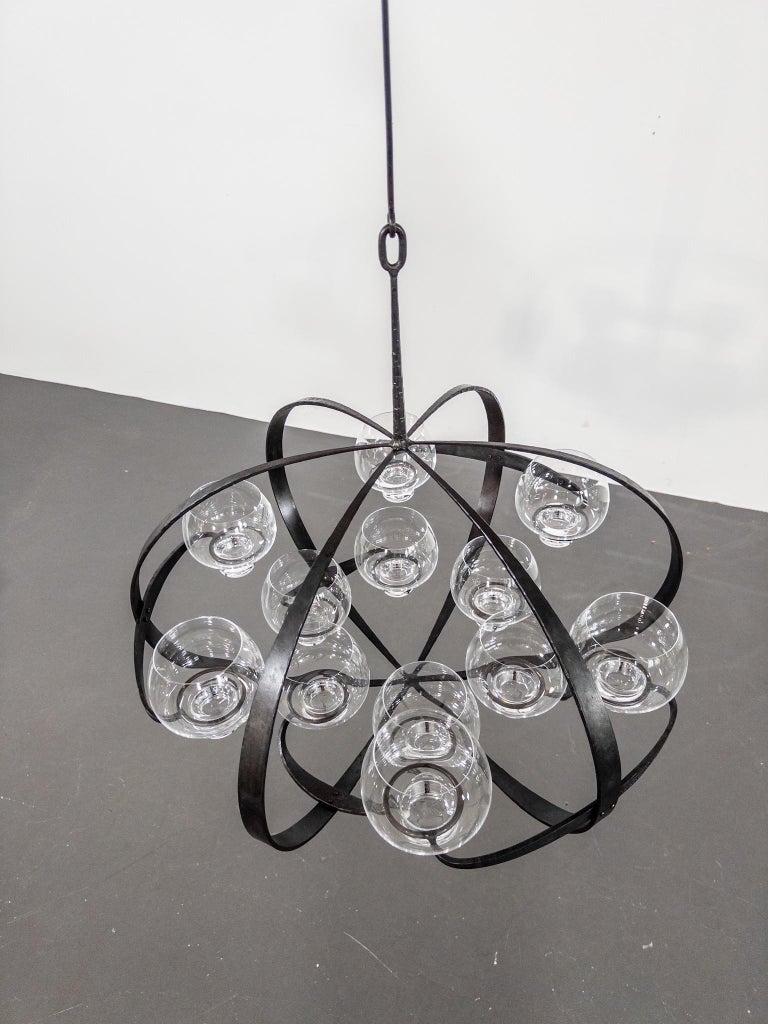 Rare Erik Höglund & Lars Larsson “Ovalen” Iron & Glass Chandelier