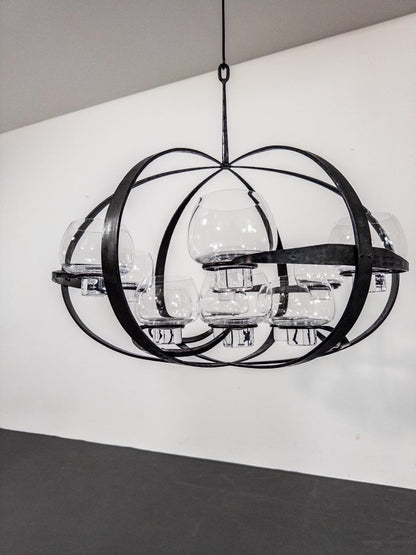 Rare Erik Höglund & Lars Larsson “Ovalen” Iron & Glass Chandelier