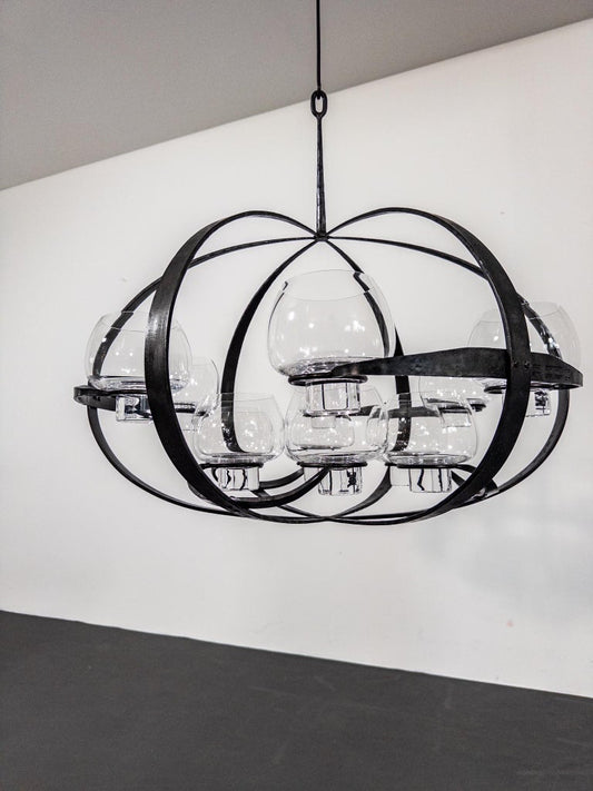 Rare Erik Höglund & Lars Larsson “Ovalen” Iron & Glass Chandelier