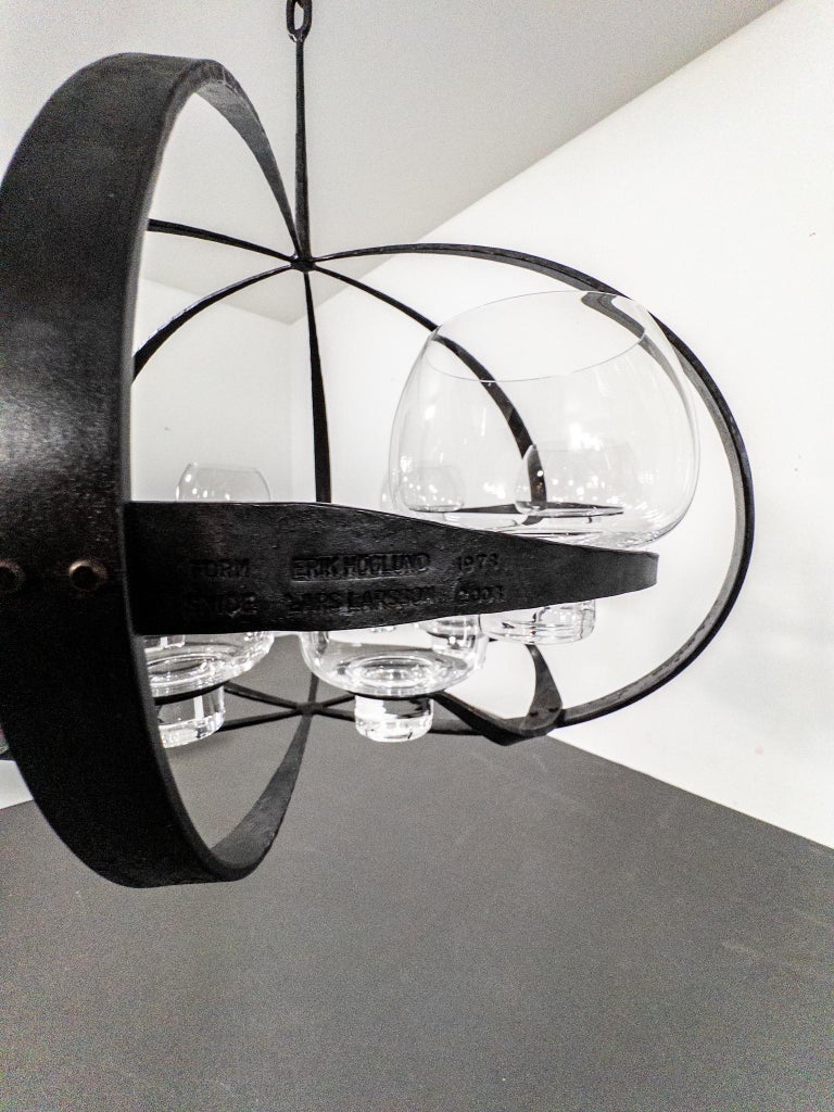 Rare Erik Höglund & Lars Larsson “Ovalen” Iron & Glass Chandelier