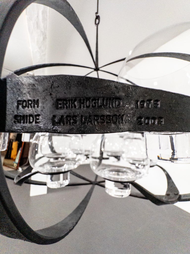 Rare Erik Höglund & Lars Larsson “Ovalen” Iron & Glass Chandelier