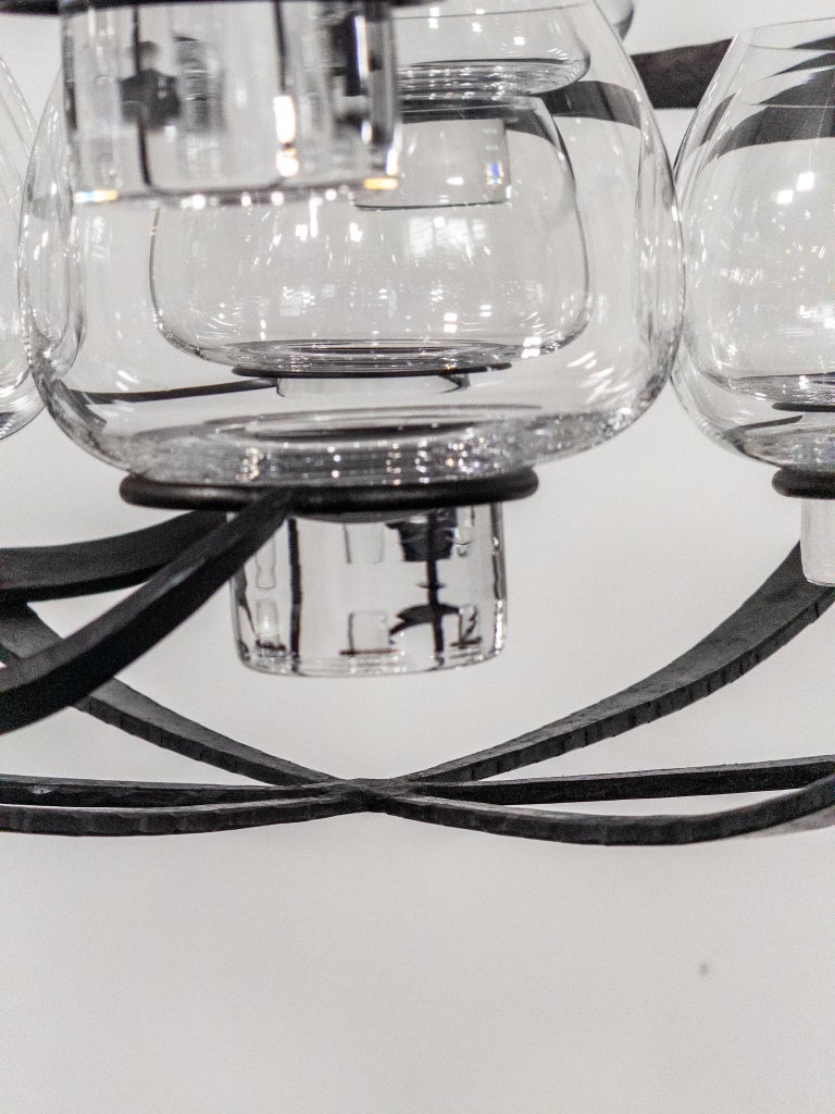 Rare Erik Höglund & Lars Larsson “Ovalen” Iron & Glass Chandelier