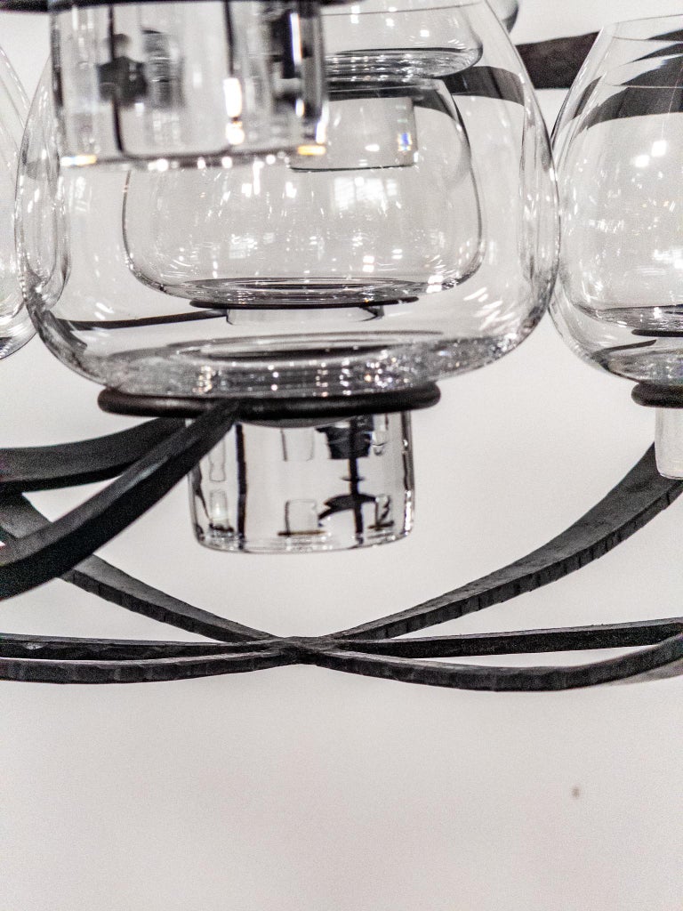Rare Erik Höglund & Lars Larsson “Ovalen” Iron & Glass Chandelier