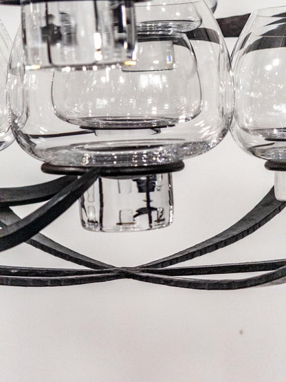 Rare Erik Höglund & Lars Larsson “Ovalen” Iron & Glass Chandelier