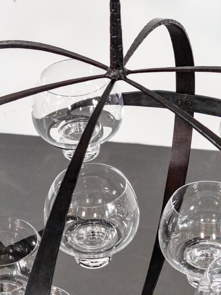 Rare Erik Höglund & Lars Larsson “Ovalen” Iron & Glass Chandelier