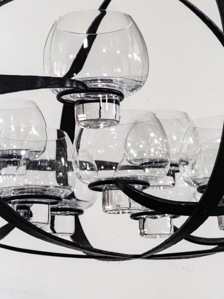 Rare Erik Höglund & Lars Larsson “Ovalen” Iron & Glass Chandelier