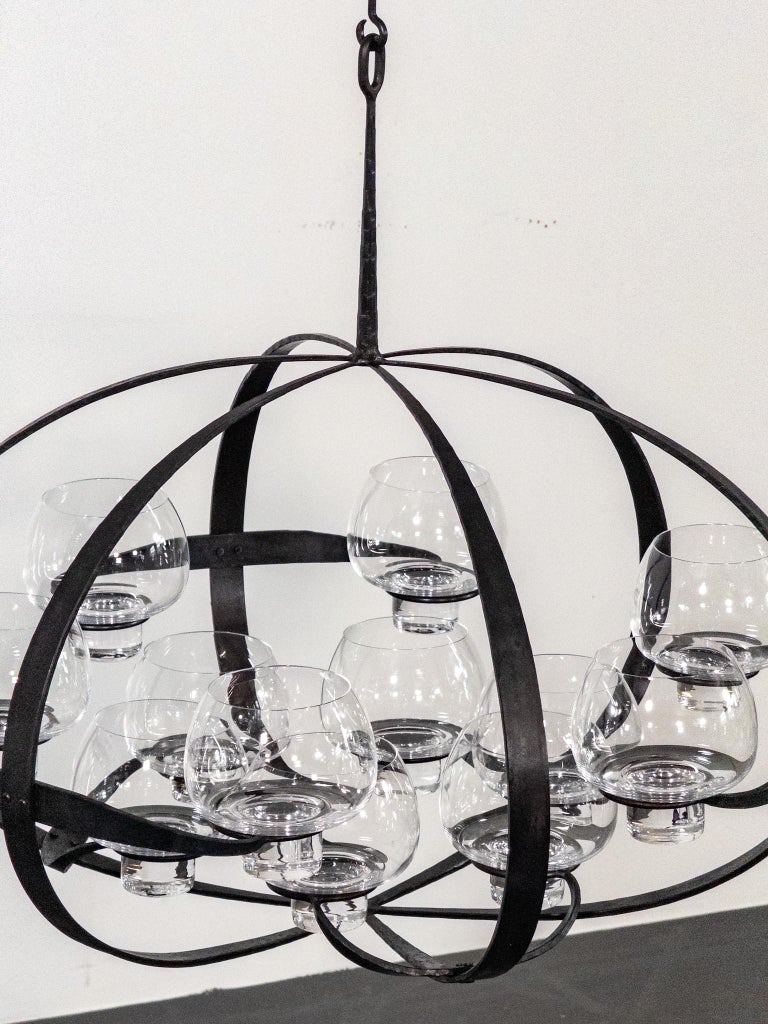 Rare Erik Höglund & Lars Larsson “Ovalen” Iron & Glass Chandelier