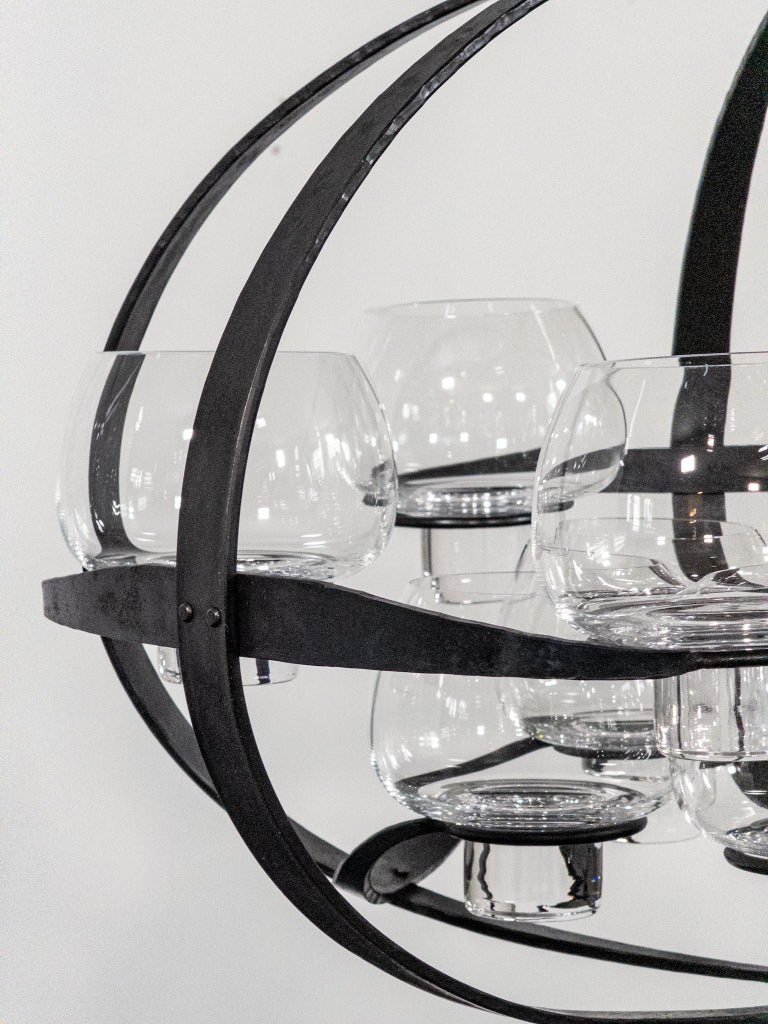 Rare Erik Höglund & Lars Larsson “Ovalen” Iron & Glass Chandelier