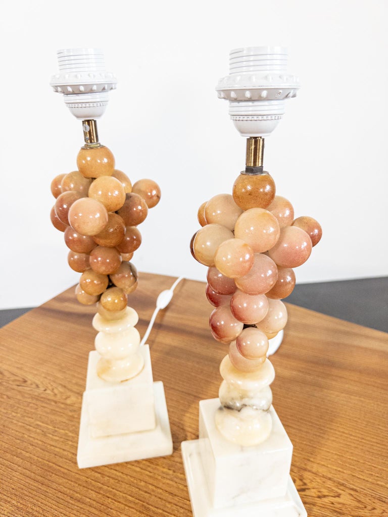 Pair of Italian Alabaster Grape Table Lamps – 1950s