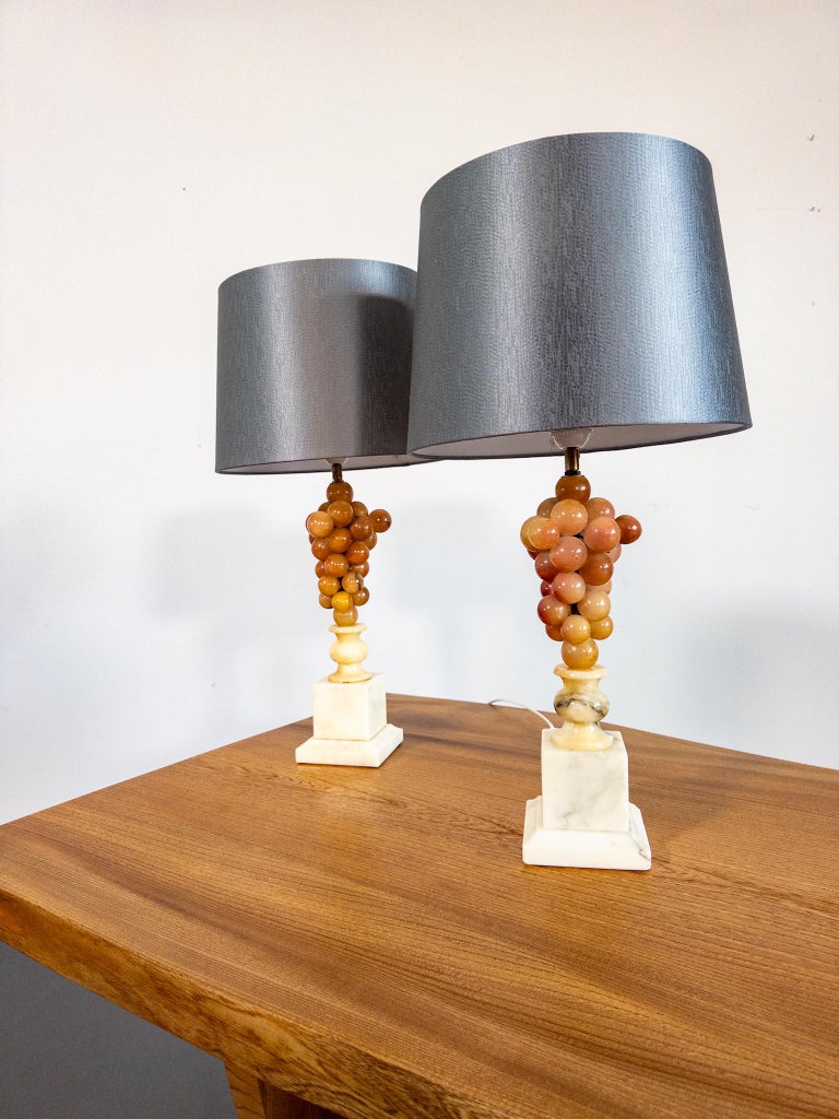 Pair of Italian Alabaster Grape Table Lamps – 1950s