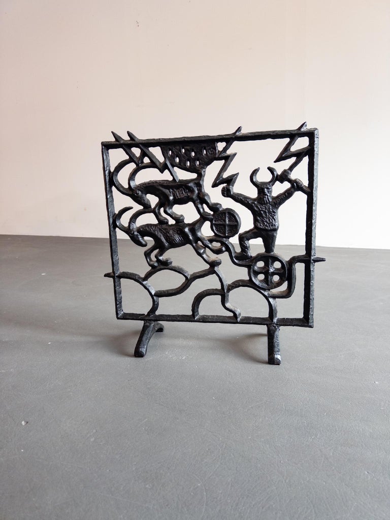 Brutalist Cast Iron Fireplace Screen by Olle Hermansson for Husqvarna – Sweden