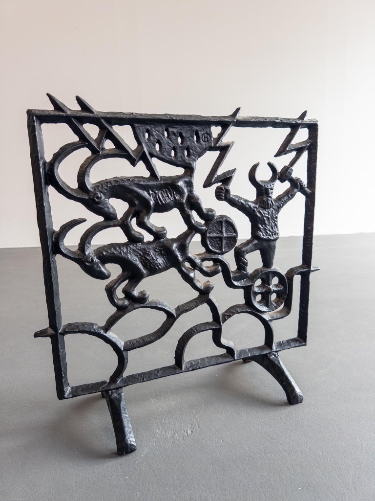 Brutalist Cast Iron Fireplace Screen by Olle Hermansson for Husqvarna – Sweden