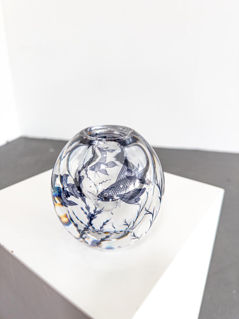 Rare Fish Graal Vase by Edward Hald for Orrefors