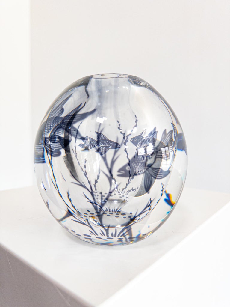 Rare Fish Graal Vase by Edward Hald for Orrefors