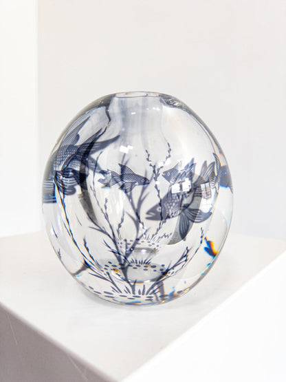 Rare Fish Graal Vase by Edward Hald for Orrefors