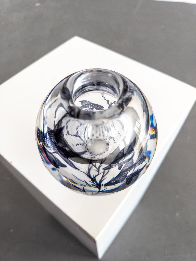 Rare Fish Graal Vase by Edward Hald for Orrefors