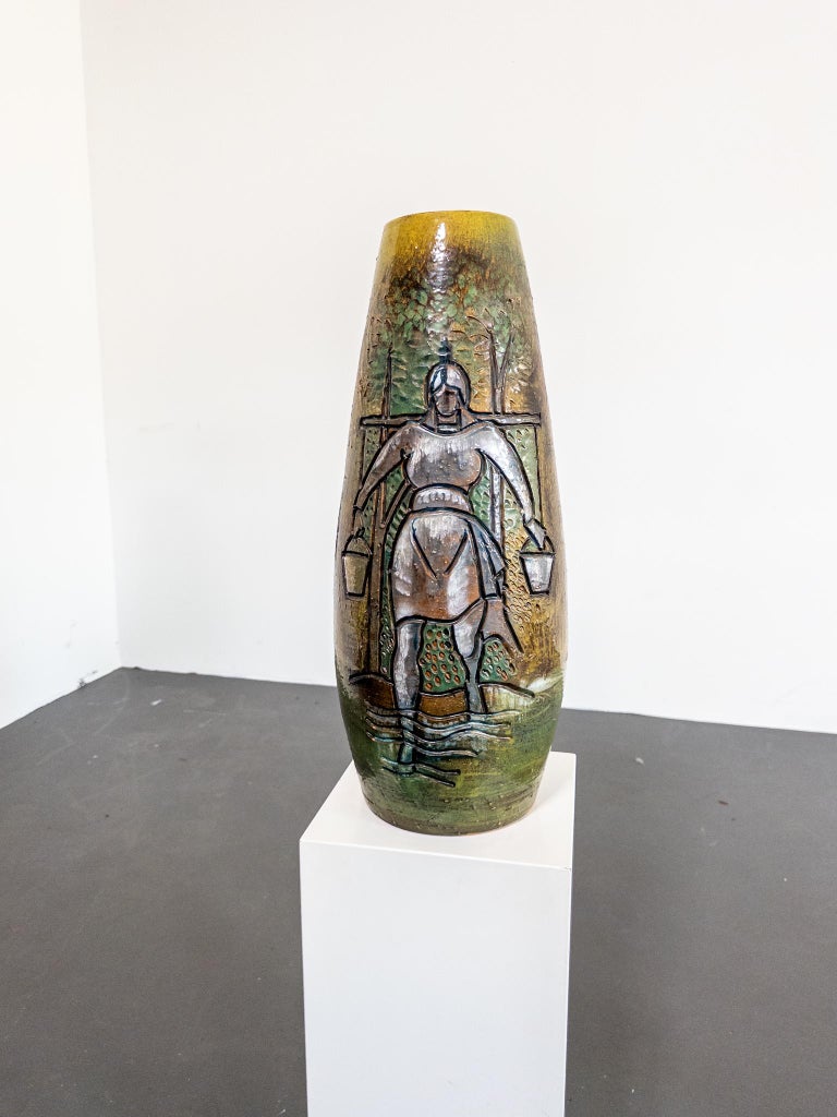 Monumental Floor Vase by Marian Zawadzki, Signed and Dated 1965