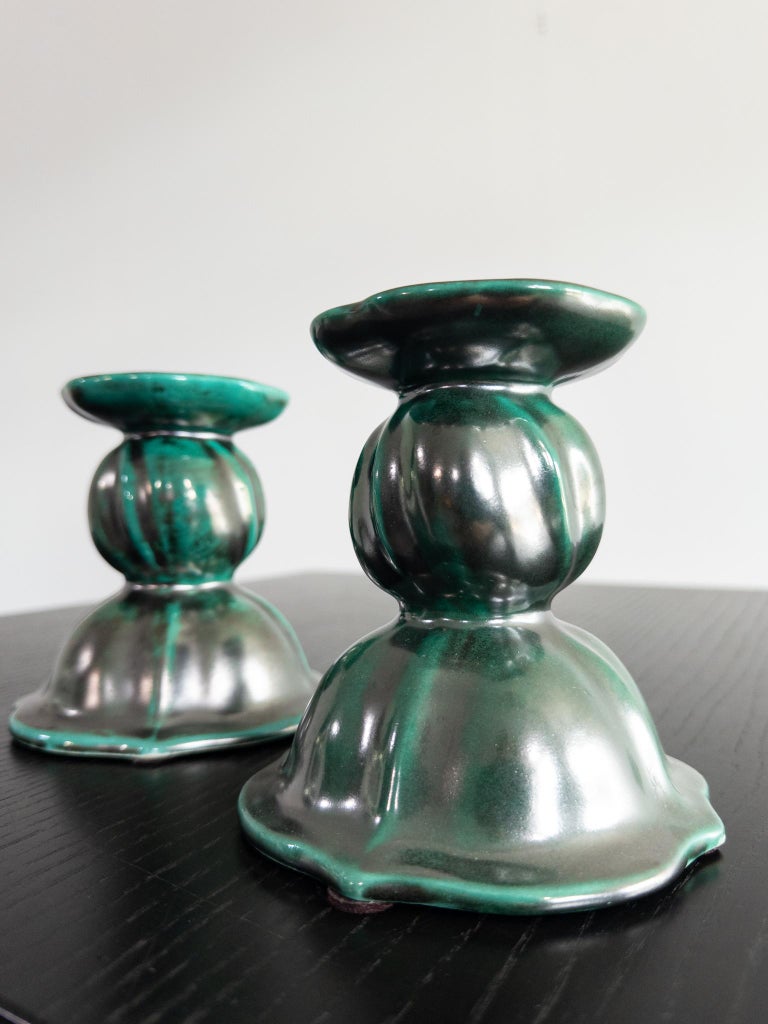 Pair of Art Deco Candlesticks by Upsala Ekeby, Sweden, 1930s