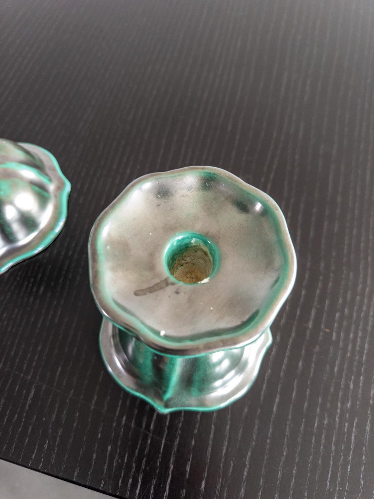 Pair of Art Deco Candlesticks by Upsala Ekeby, Sweden, 1930s