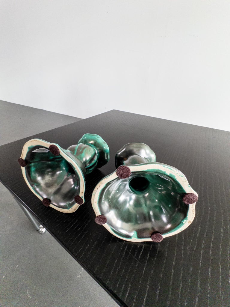 Pair of Art Deco Candlesticks by Upsala Ekeby, Sweden, 1930s