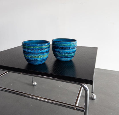 Pair of “Rimini Blue” Ceramic Planters by Aldo Londi for Bitossi, Italy, 1960s