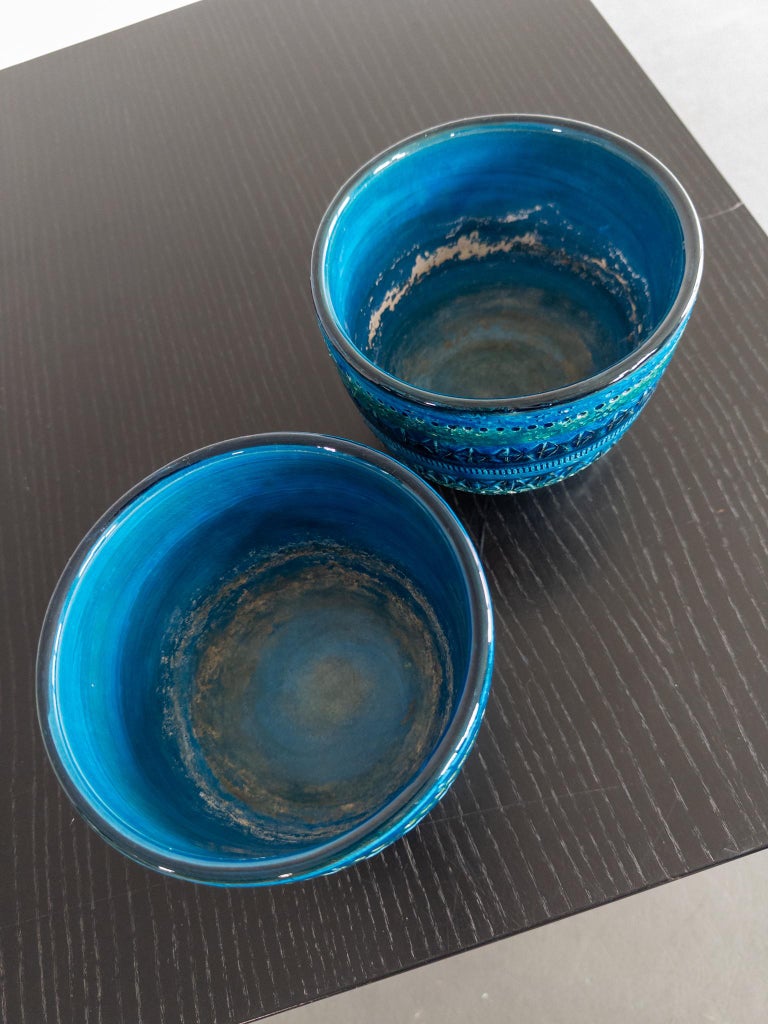 Pair of “Rimini Blue” Ceramic Planters by Aldo Londi for Bitossi, Italy, 1960s