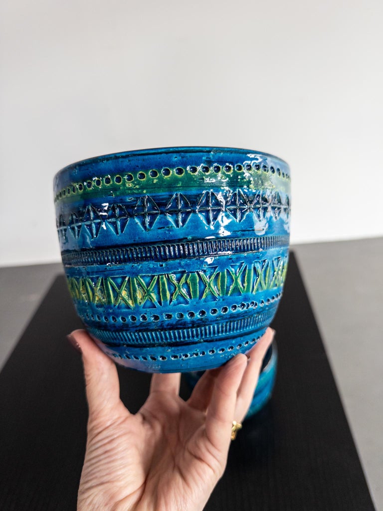 Pair of “Rimini Blue” Ceramic Planters by Aldo Londi for Bitossi, Italy, 1960s