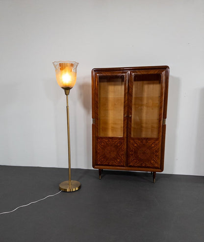 Bo Notini for Glössner – Etched Glass and Brass Floor Lamp, Sweden, c. 1940s