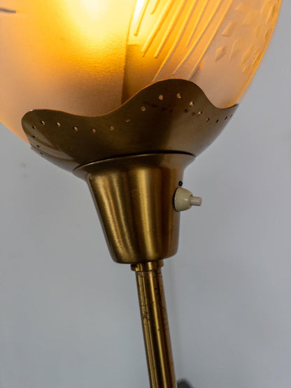 Bo Notini for Glössner – Etched Glass and Brass Floor Lamp, Sweden, c. 1940s