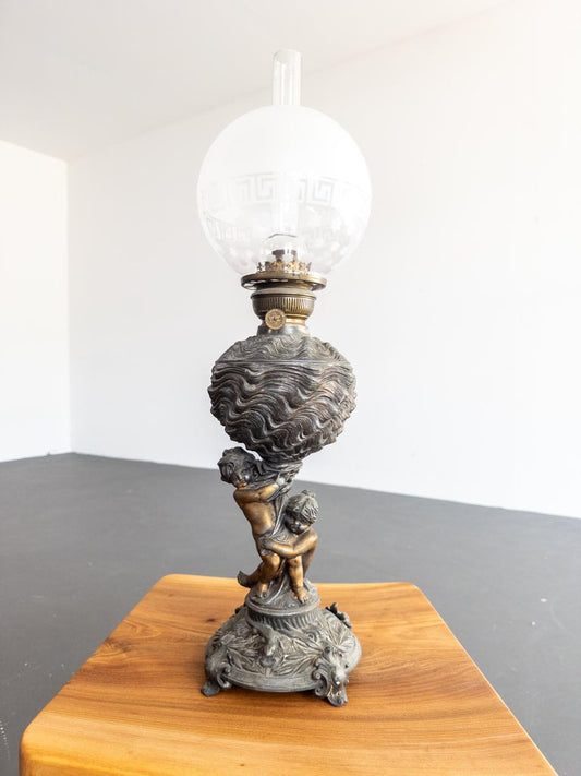 Antique German Oil Lamp with “Herold” Burner by Brendel & Löwig, Berlin, c. 1900