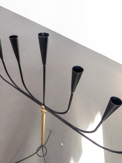 Swedish Floor Candelabra for Seven Candles, Wrought Iron & Brass, 1950s