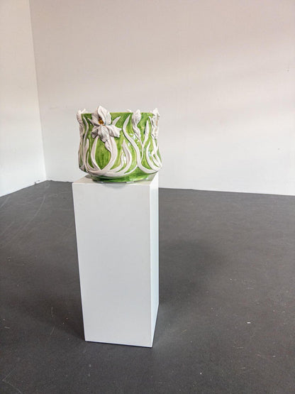 Italian Mid-Century Majolica Cachepot with Iris Relief, c. 1950s–70s