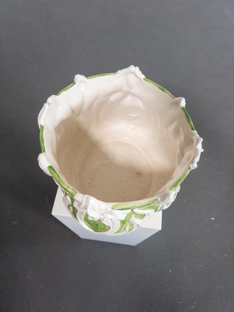 Italian Mid-Century Majolica Cachepot with Iris Relief, c. 1950s–70s