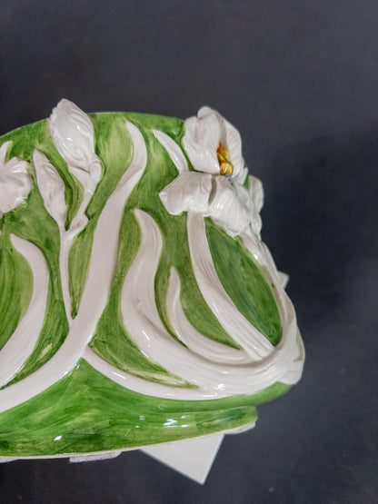 Italian Mid-Century Majolica Cachepot with Iris Relief, c. 1950s–70s