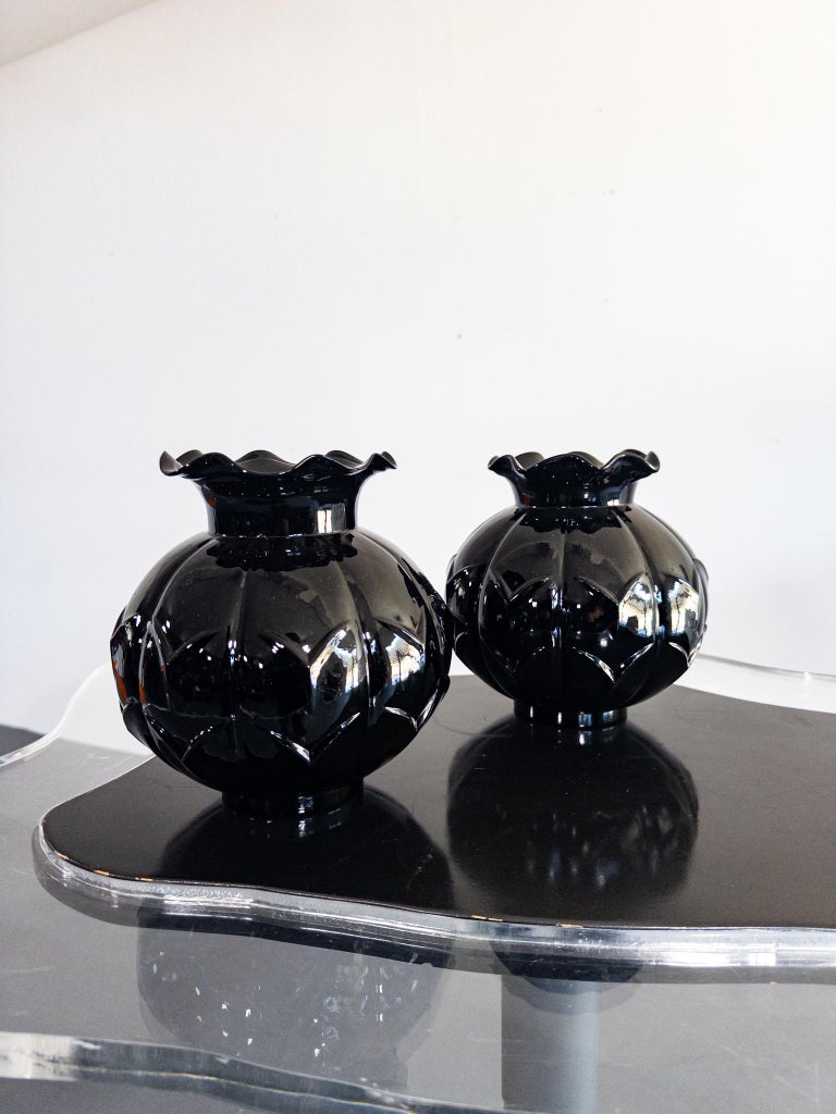 Edvin Ollers for Elme Glasbruk, Sweden — Black Art Deco Glass Vases, 192