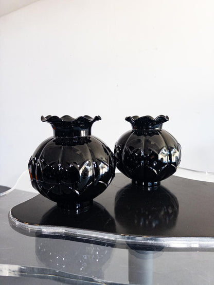 Edvin Ollers for Elme Glasbruk, Sweden — Black Art Deco Glass Vases, 192