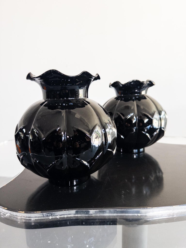 Edvin Ollers for Elme Glasbruk, Sweden — Black Art Deco Glass Vases, 192