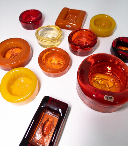 Erik Höglund for Boda Glasbruk — Collection of 11 Vintage Glass Ashtrays, 1960s