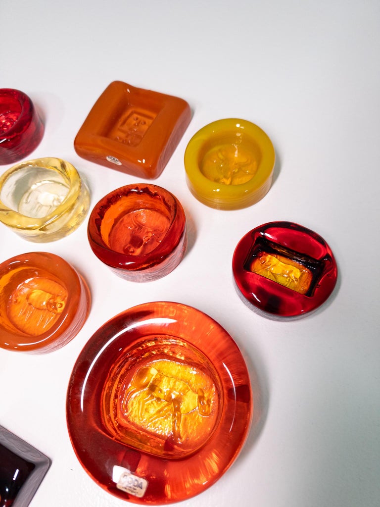 Erik Höglund for Boda Glasbruk — Collection of 11 Vintage Glass Ashtrays, 1960s