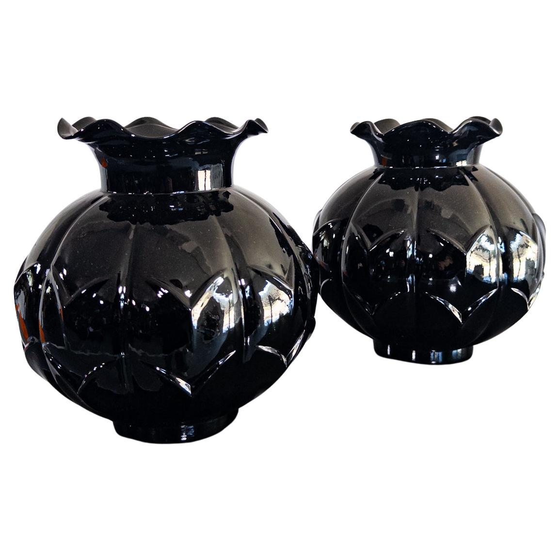 Edvin Ollers for Elme Glasbruk, Sweden — Black Art Deco Glass Vases, 192